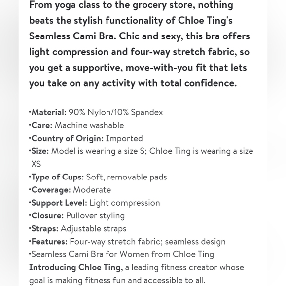 NWT CHLOE TING WOMEN'S PRINTED SEAMLESS CAMI BRA - Picture 6 of 7